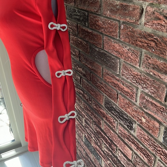 Mach & Mach Crystal Bow Rib-Knit Minidress Size UK10/US8 NWT - Picture 8 of 11